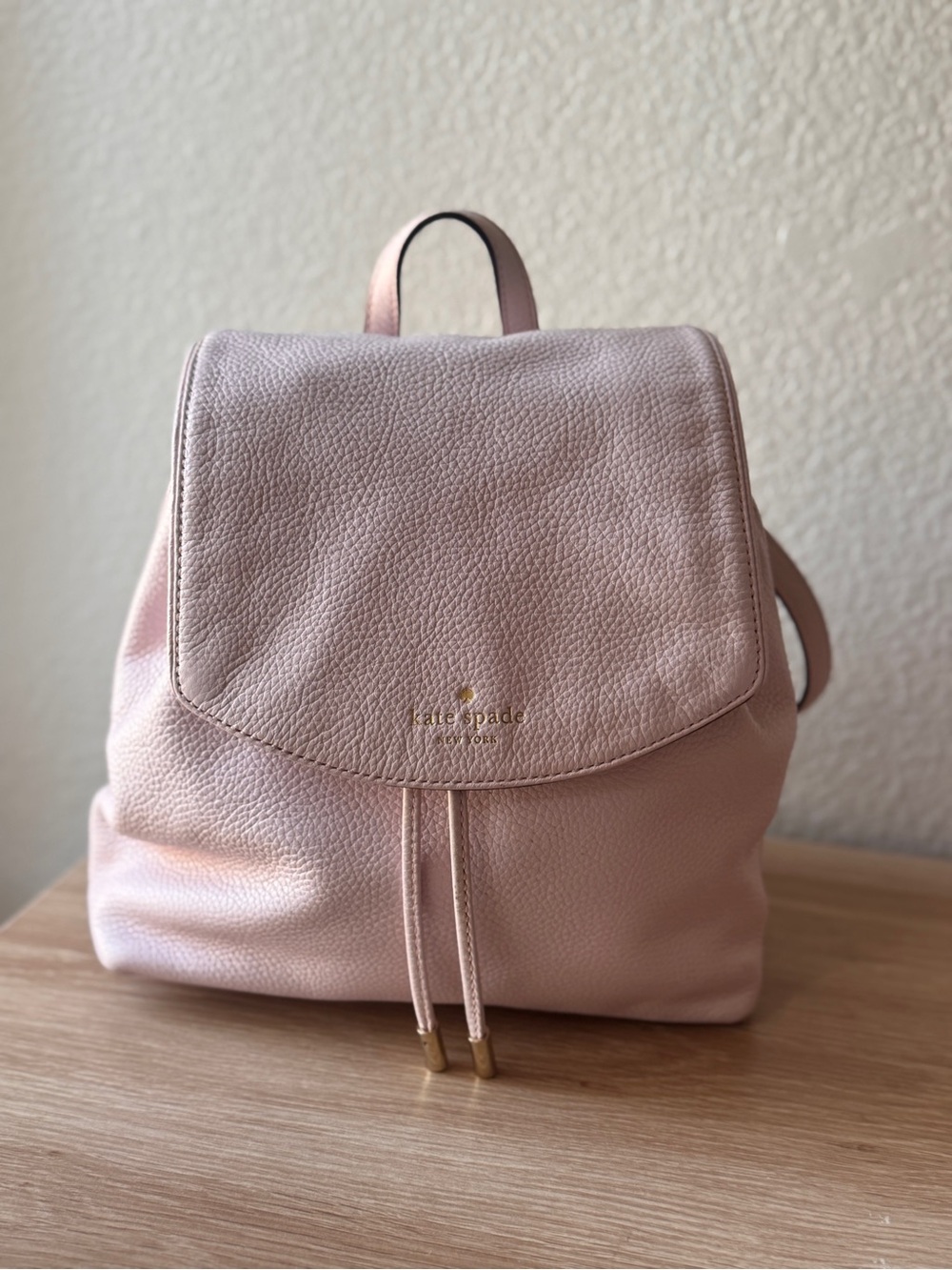 kate spade Blush Pink Pebbled Leather Backpack with Gold Accents